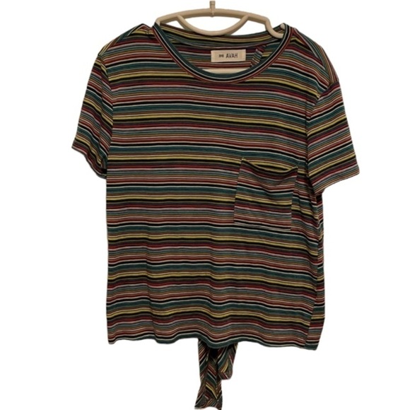 Avah Striped Front Pocket Tee With Open Back Twist Tie - Picture 2 of 4